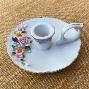 Vintage Lefton Floral Candle Holder with Pink and Yellow Accents